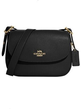 New Coach Black Pebbled Leather Macie Saddle Bag, Black Crossbody